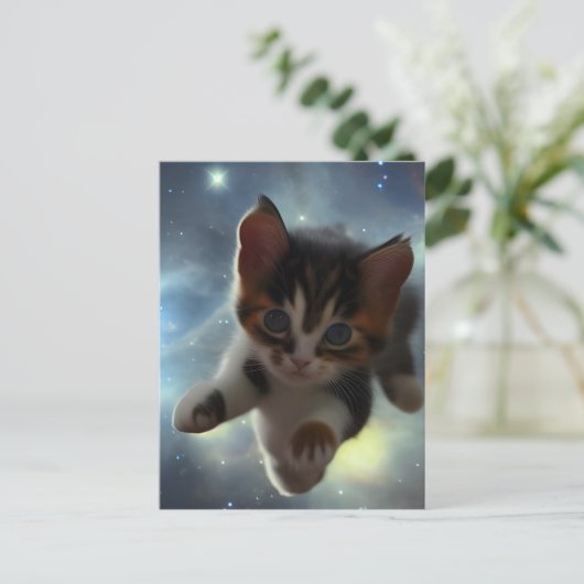 Kitten im Weltraum Postkarte (Stehend Vorderseite)