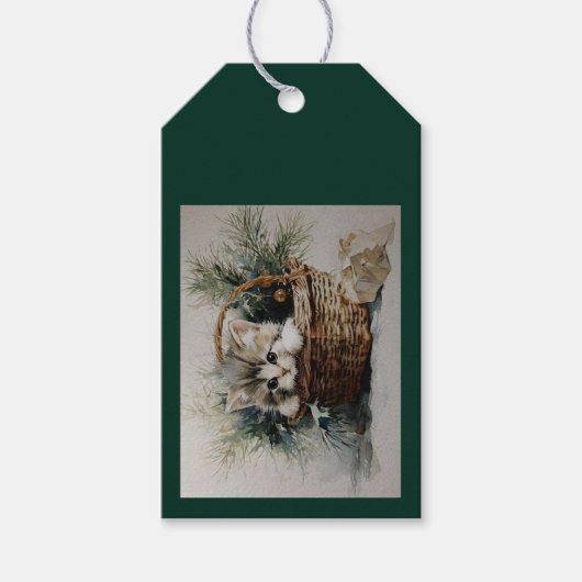 Kitten in a Basket Geschenkanhänger (Vorderseite)