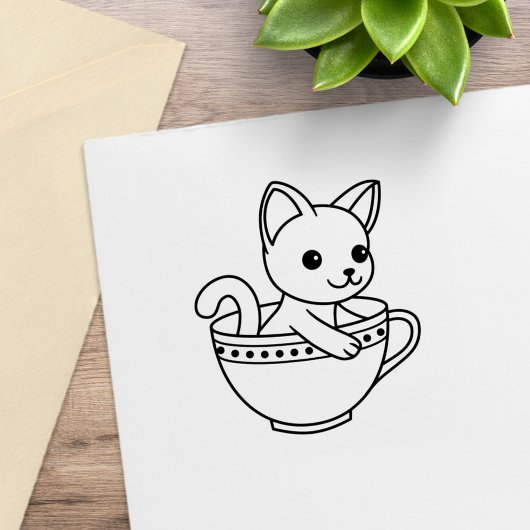 Kitten in a Cup - Katze in einem Teacup Gummistempel