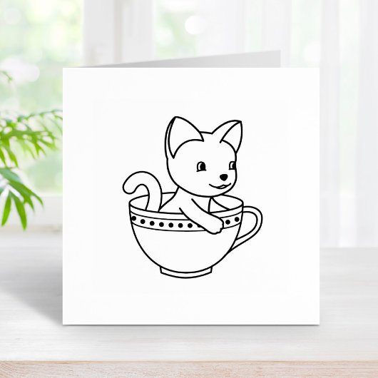 Kitten in a Cup - Katze in einem Teacup Gummistempel