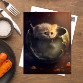 Kitten in a transparent broken teacup postkarte