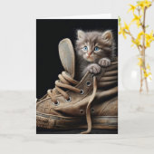 Kitten in alter Sneaker zum Geburtstag Karte (Gelbe Blume)
