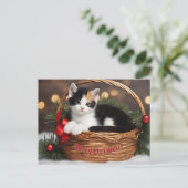 Kitten in Basket Feiertagspostkarte (Stehend Vorderseite)