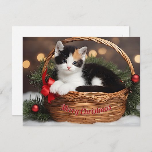 Kitten in Basket Feiertagspostkarte (Vorne/Hinten)