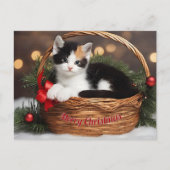 Kitten in Basket Feiertagspostkarte (Vorderseite)