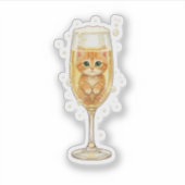 Kitten in Champagne Glass Bubbly New Year Aufkleber (Vorderseite)