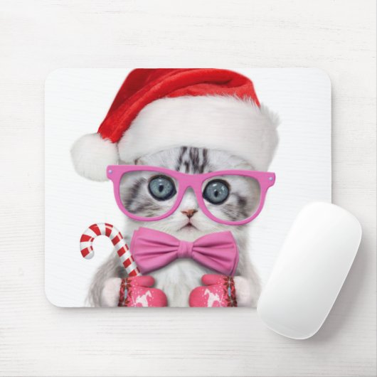 Kitten in Christmas hat Mousepad (Mit Mouse)