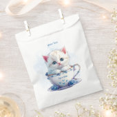 Kitten in Cup Blue Blumen Fevor Taschen Geschenktütchen (Ausgeschnitten)