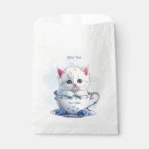 Kitten in Cup Blue Blumen Fevor Taschen