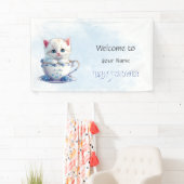Kitten in Cup Blue Flowers Babydusche Banner (Insitu)