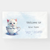 Kitten in Cup Blue Flowers Babydusche Banner (Horizontal)