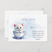 Kitten in Cup Blue Flowers Babydusche Begleitkarte (Vorne/Hinten)