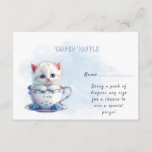 Kitten in Cup Blue Flowers Babydusche