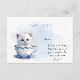 Kitten in Cup Blue Flowers Babydusche Begleitkarte