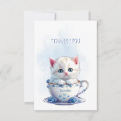 Kitten in Cup Blue Flowers Danke Karte (Vorderseite)