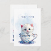 Kitten in Cup Blue Flowers Danke Karte (Vorne/Hinten)