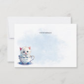Kitten in Cup Blue Flowers Danke Karte (Rückseite)