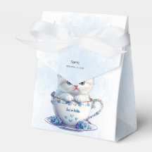 Kitten in Cup Blue Flowers Gefälligkeitsbox