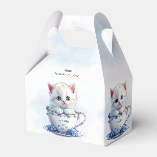 Kitten in Cup Blue Flowers Gefälligkeitsbox Geschenkschachtel (Vorderseite)