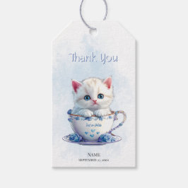 Kitten in Cup Blue Flowers Geschenk-Tag Geschenkanhänger