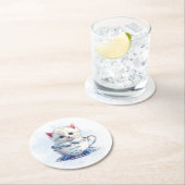 Kitten in Cup Blue Flowers Papier Untersetzer (Vor Ort)