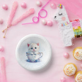 Kitten in Cup Blue Flowers Papierschale Pappteller (Party)