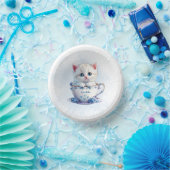 Kitten in Cup Blue Flowers Papierschale Pappteller (Party)