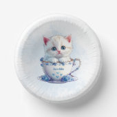 Kitten in Cup Blue Flowers Papierschale Pappteller (Vorderseite)