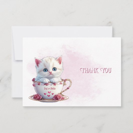 Kitten in Cup Pink Blume Danke Karte (Vorderseite)