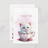 Kitten in Cup Pink Blume Danke Karte (Vorne/Hinten)