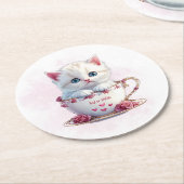 Kitten in Cup Pink Blume Papier Untersetzer (Angewinkelt)