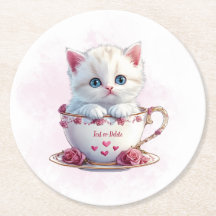 Kitten in Cup Pink Blume Papier Untersetzer