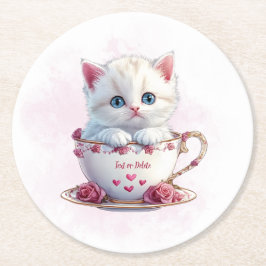 Kitten in Cup Pink Blume Papier Untersetzer