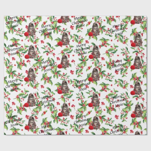 Kitten in der Weihnachtsmannmütze Persönliche Beze Geschenkpapier (Flach)