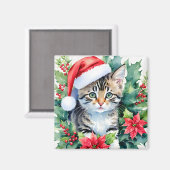 Kitten in der Weihnachtsmannmütze Weihnachten Wass Magnet (Vorderseite/Rückseite)