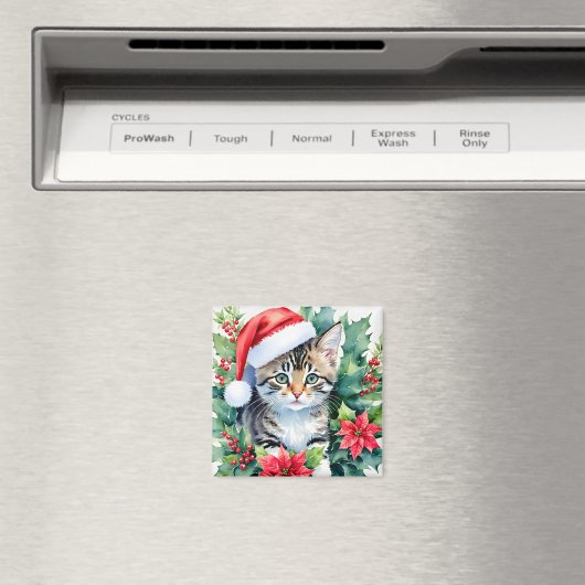 Kitten in der Weihnachtsmannmütze Weihnachten Wass Magnet (In Situ (Geschirrspüler))