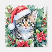 Kitten in der Weihnachtsmannmütze Weihnachten Wass Magnet (Vorne)