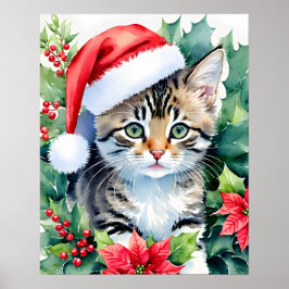 Kitten in der Weihnachtsmannmütze Weihnachten Wass Poster