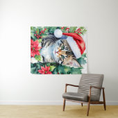 Kitten in der Weihnachtsmannmütze Weihnachtskunst Wandteppich (Beispiel (Horizontal))