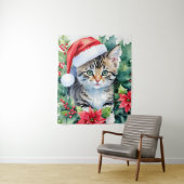 Kitten in der Weihnachtsmannmütze Weihnachtskunst Wandteppich (Beispiel)
