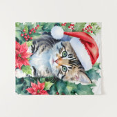 Kitten in der Weihnachtsmannmütze Weihnachtskunst Wandteppich (Vorderseite (Horizontal))