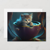 Kitten in einem Maronteacup - Katzenpostkarte Postkarte (Vorne/Hinten)