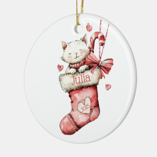 Kitten in einem rosa Strumpf Personalisierter Name Keramik Ornament (Links)