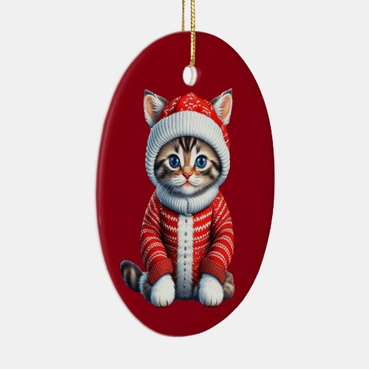 Kitten in einem rot-weißen Weihnachtskraut Keramik Ornament (Rechts)