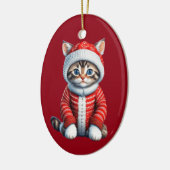 Kitten in einem rot-weißen Weihnachtskraut Keramik Ornament (Links)