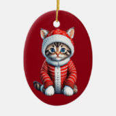Kitten in einem rot-weißen Weihnachtskraut Keramik Ornament (Vorne)