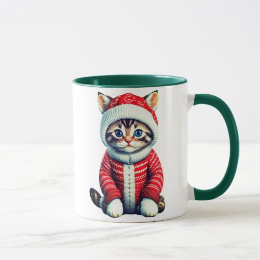 Kitten in einem rot-weißen Weihnachtskraut Tasse (Rechts)