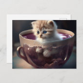 Kitten in einem roten Teacup - Katzenpostkarte Postkarte (Vorne/Hinten)