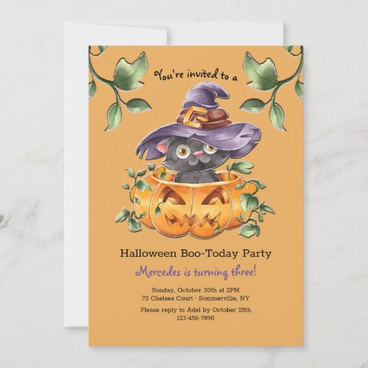 Kitten in einer Pumpkin-Geburtstagsparty Einladung (Vorderseite)