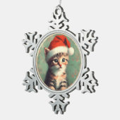 Kitten in einer Weihnachtsmannmütze Schneeflocke G Schneeflocken Zinn-Ornament (Rechts)